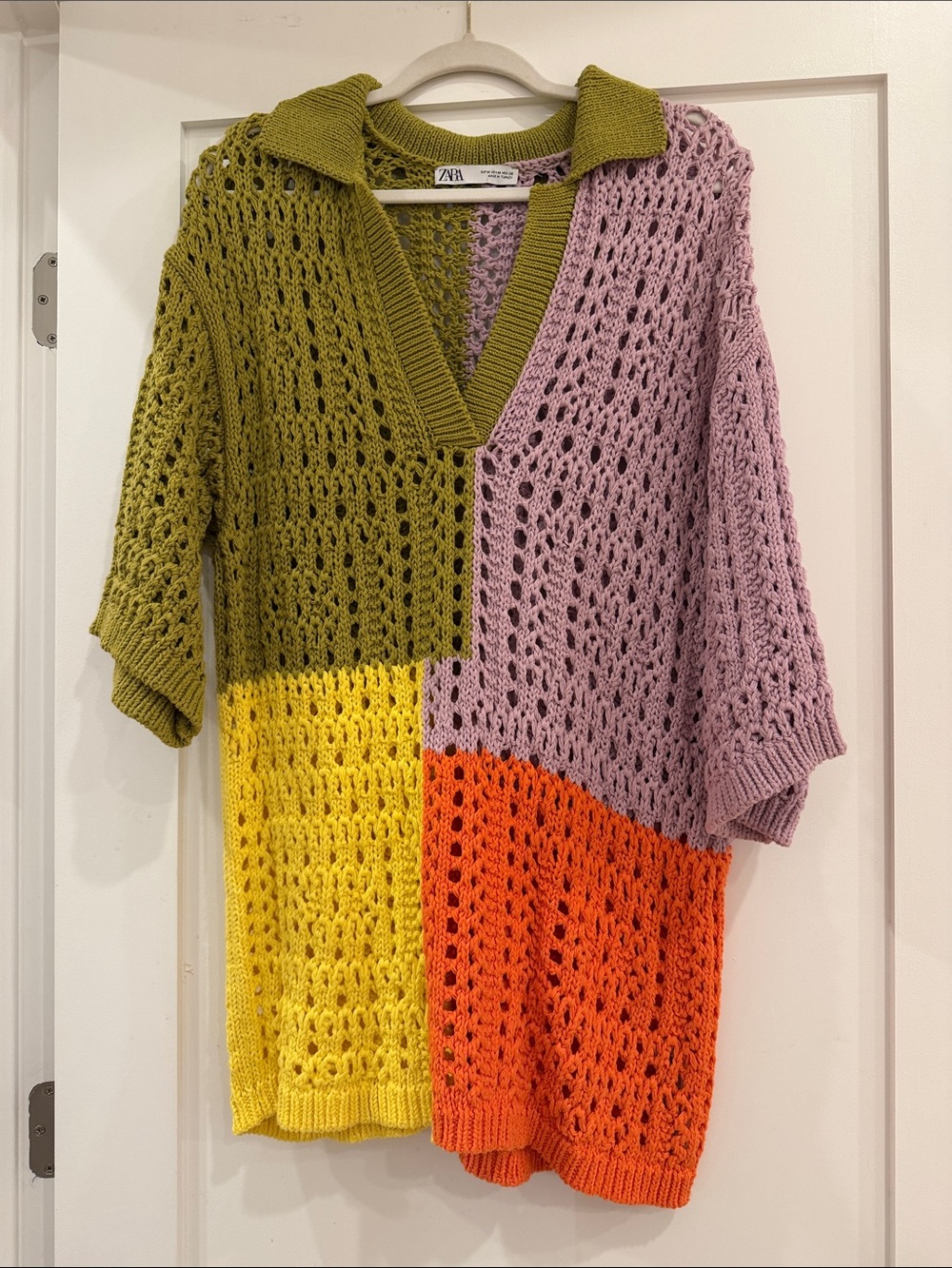 Zara Olive, Lavender, Yellow & Orange Open Knit dress coverup